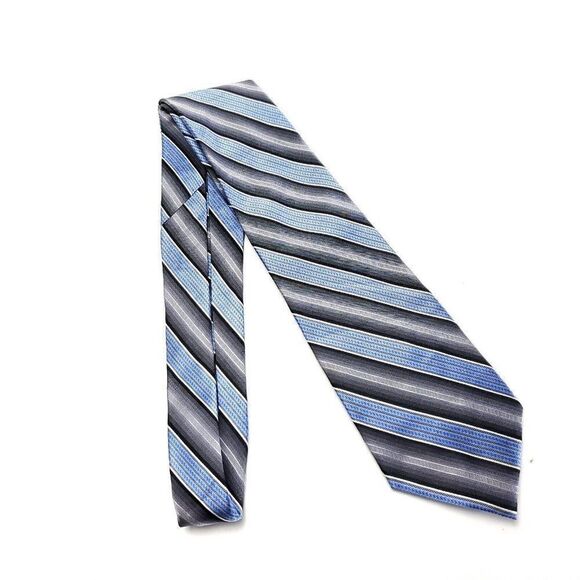 Joseph Feiss International Woven Gray Blue Striped Silk Tie Wide‎ - Picture 6 of 6
